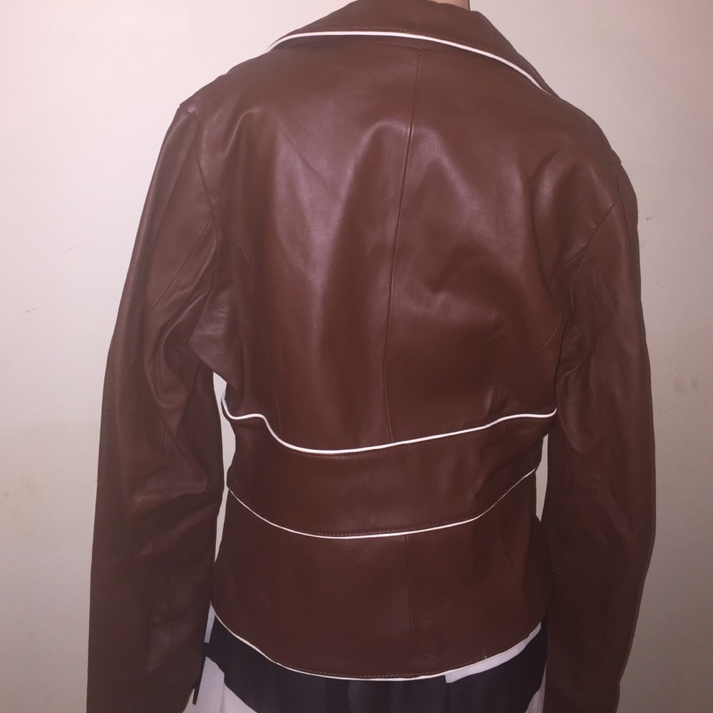 Brown Women's Jacket with White Trim - Picture 2 of 2